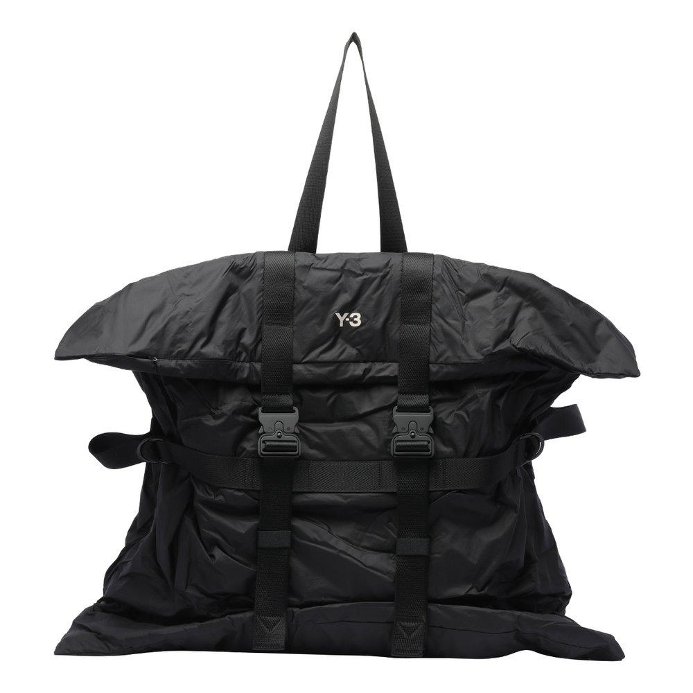 Y-3 Logo Printed Buckled Backpack in Black for Men | Lyst