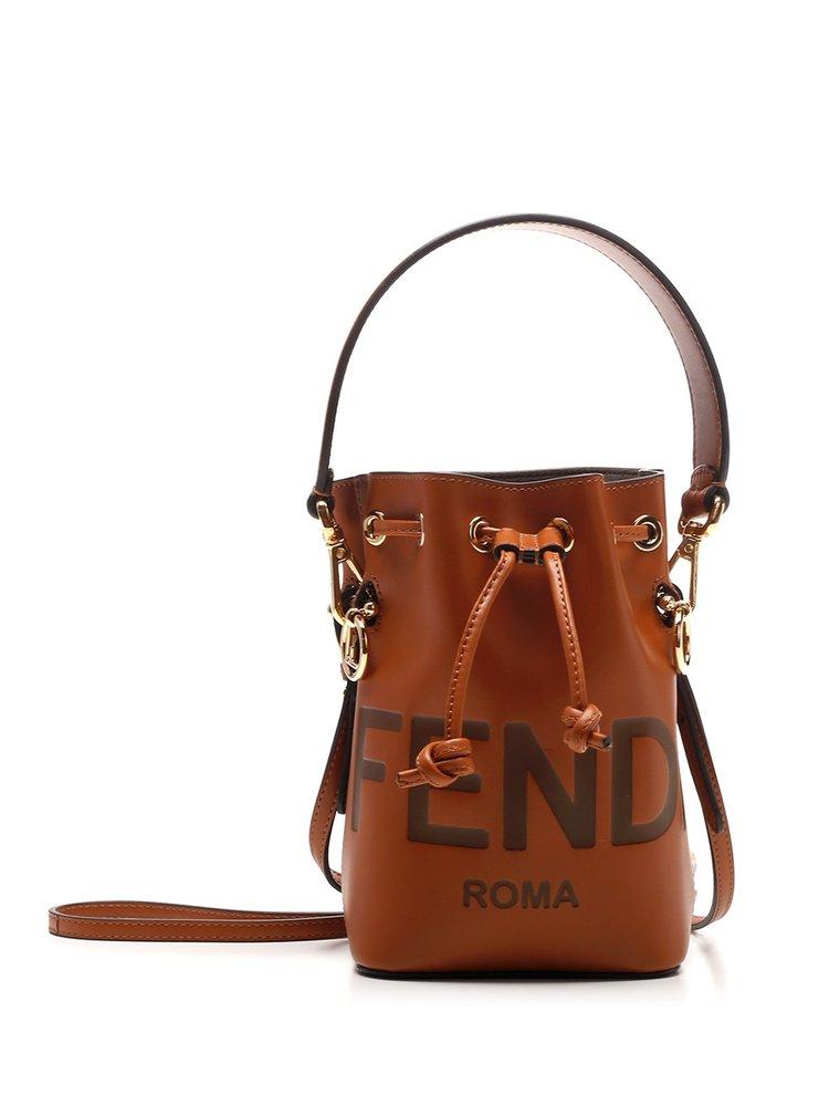Authentic FENDi Mon Tresor Mini Embossed FF Leather Bucket Bag in Cognac  Brown 