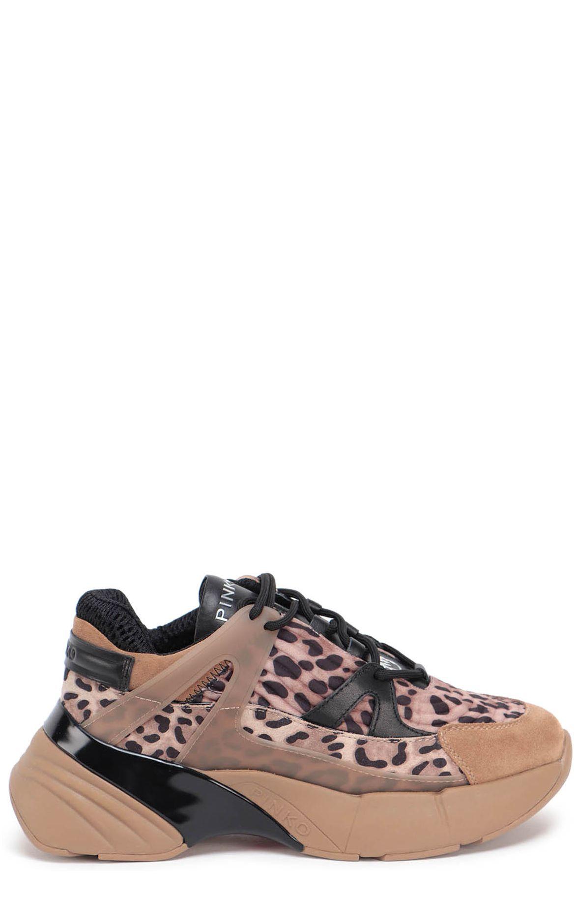 Pinko Leather Leopard Print Chunky Sole Sneakers in Beige (Natural) - Lyst