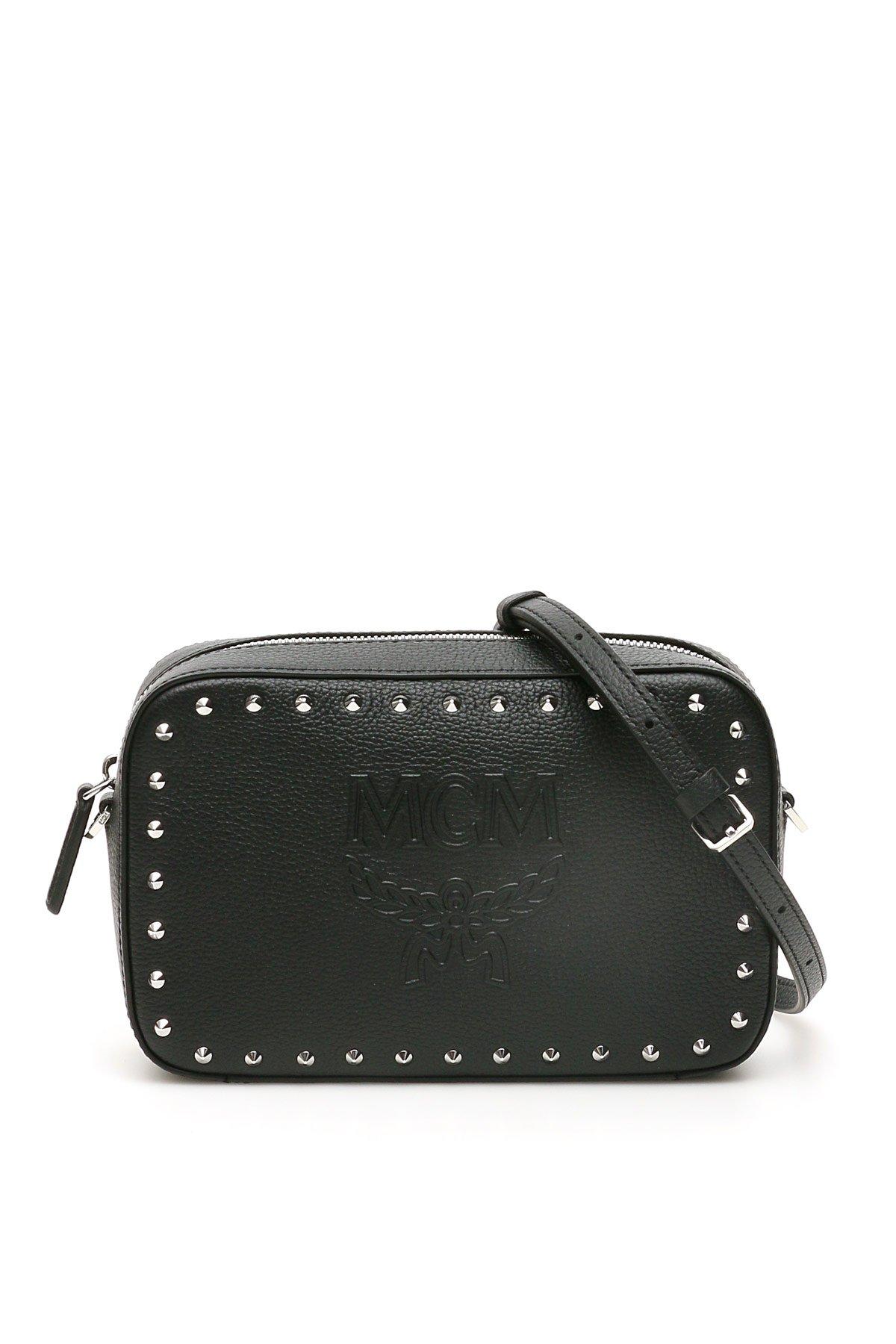 MCM Leather Logo Studded Camera Bag in Black Lyst