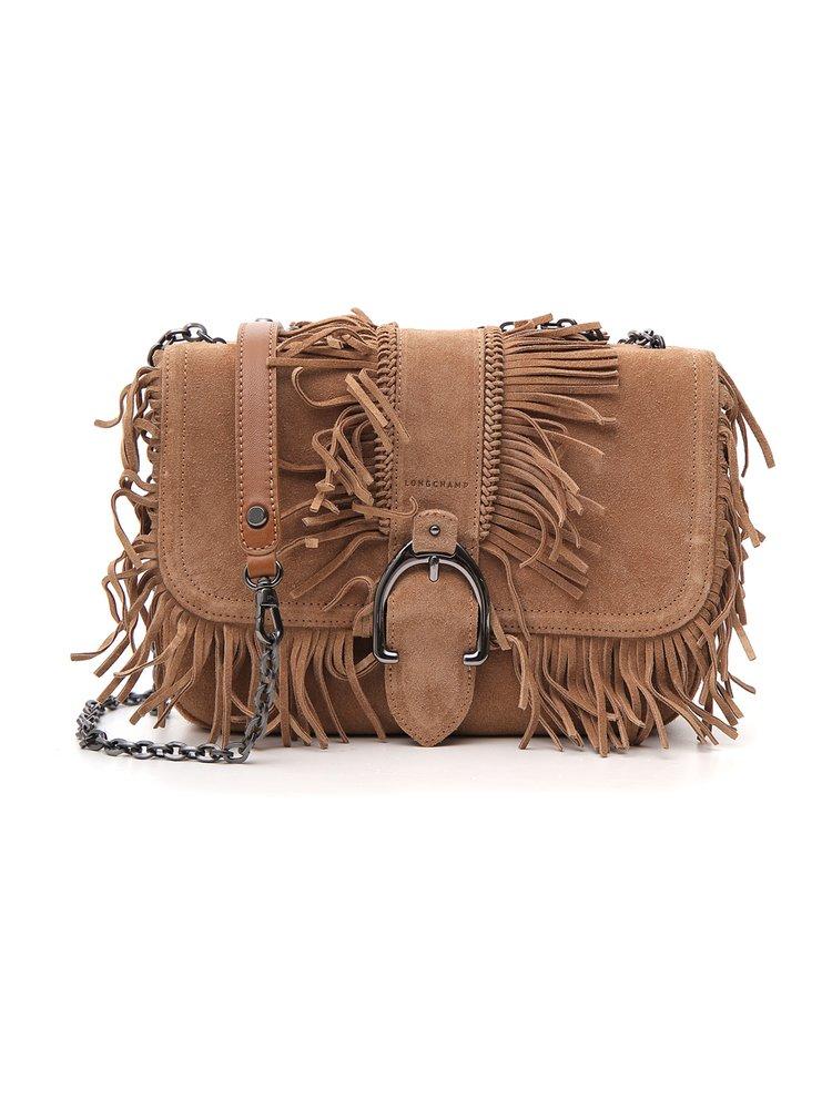 Longchamp Fringed Front Flap Crossbody Bag in Natural | Lyst
