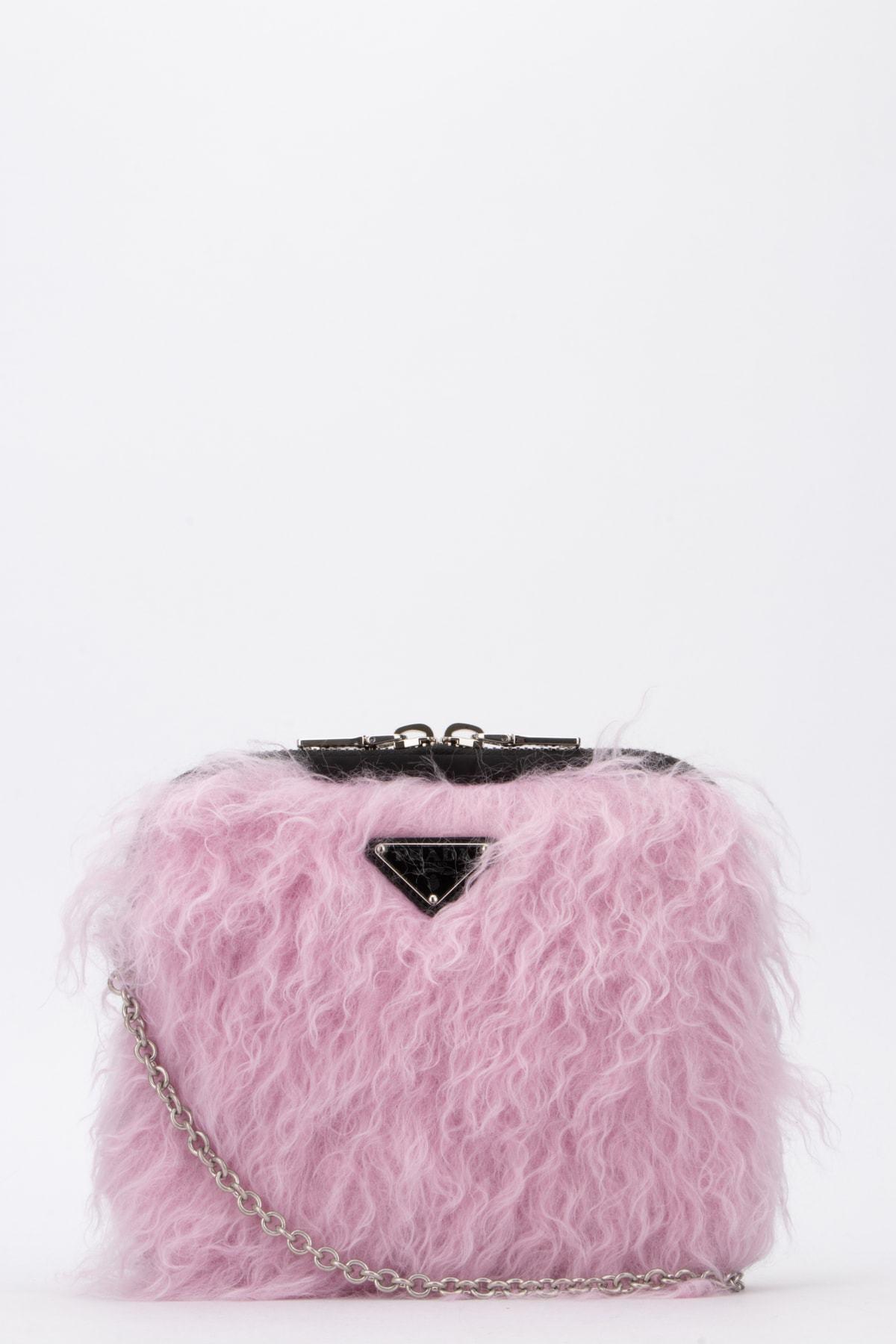 Prada Fur Clutch Bag in Pink | Lyst