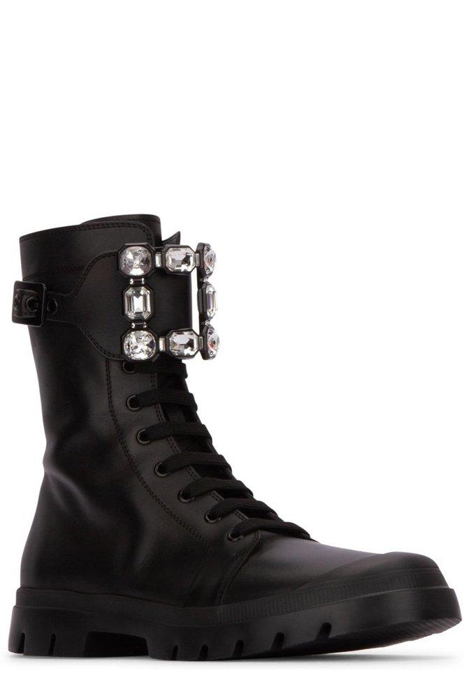 Roger Vivier Embellished Lace-up Boots in Black | Lyst