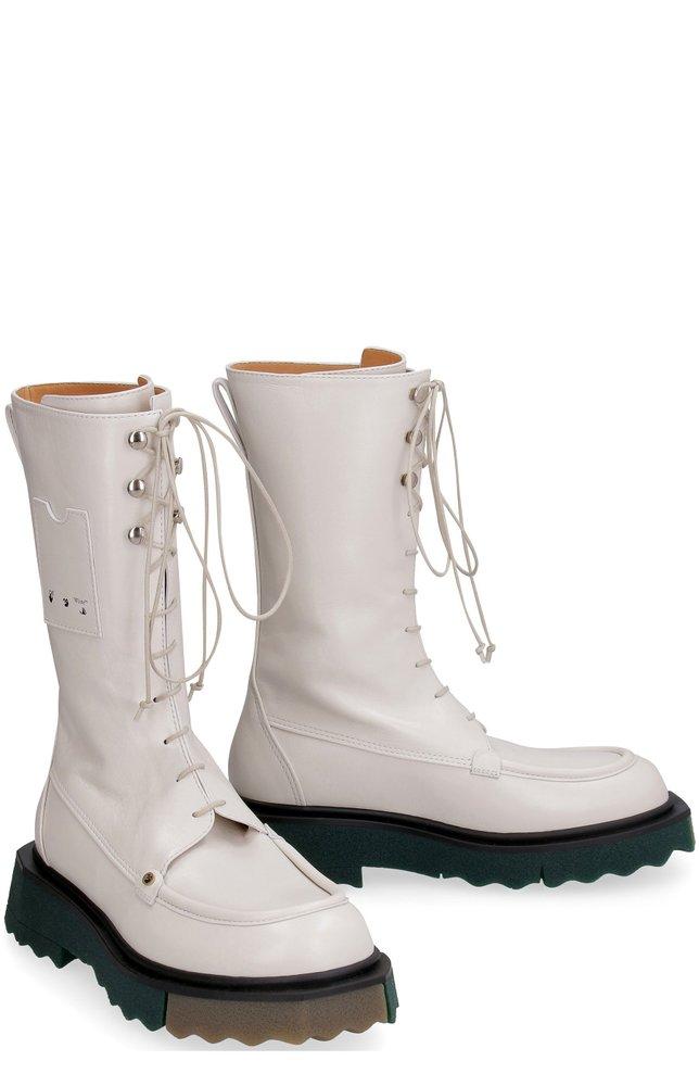 Off White c o Virgil Abloh Sponge Combat Leather Combat Boots in