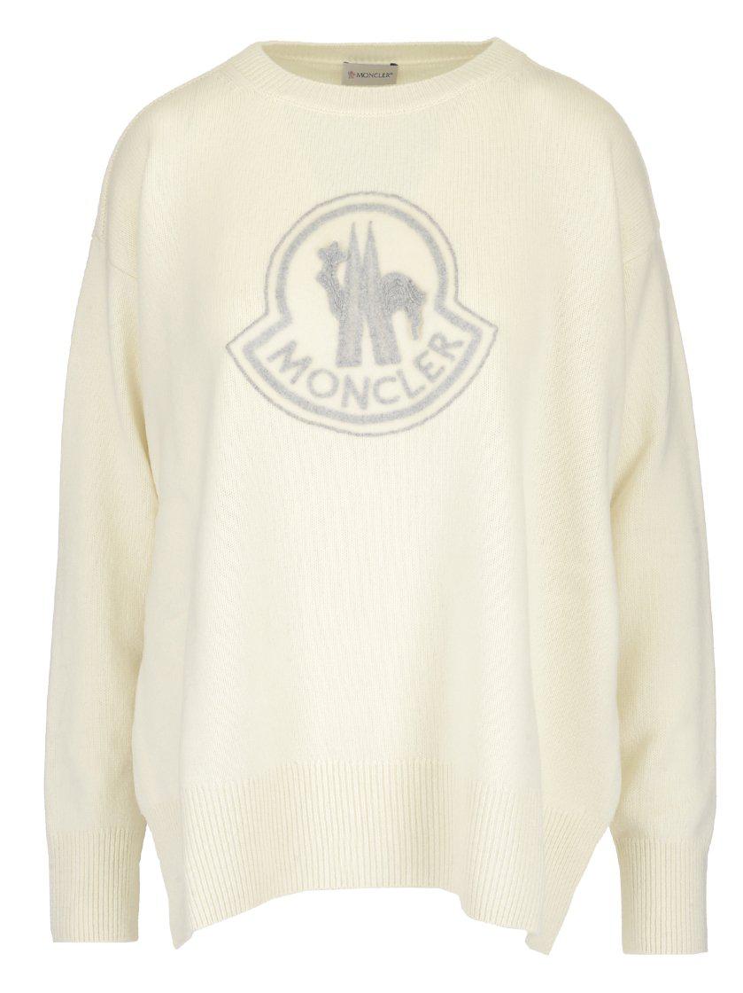 Moncler Wool Logo Jumper in White - Lyst