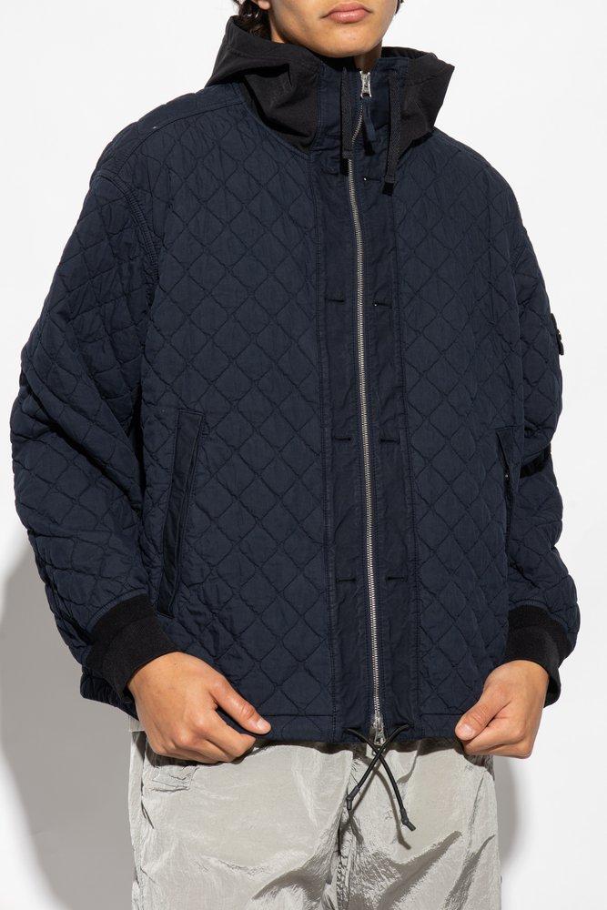 Stone Island Quilted Jacket With Logo in Blue for Men | Lyst