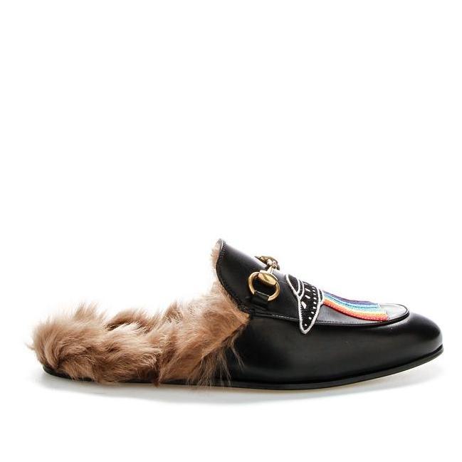 gucci black mules with fur