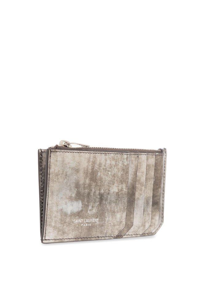 Saint Laurent Leather Card Holder in Gray for Men Lyst
