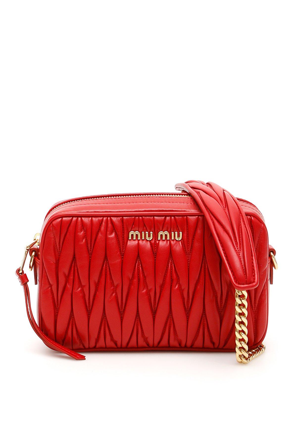 Miu Miu Leather Matelassé Logo Shoulder Bag in Red - Save 10% - Lyst