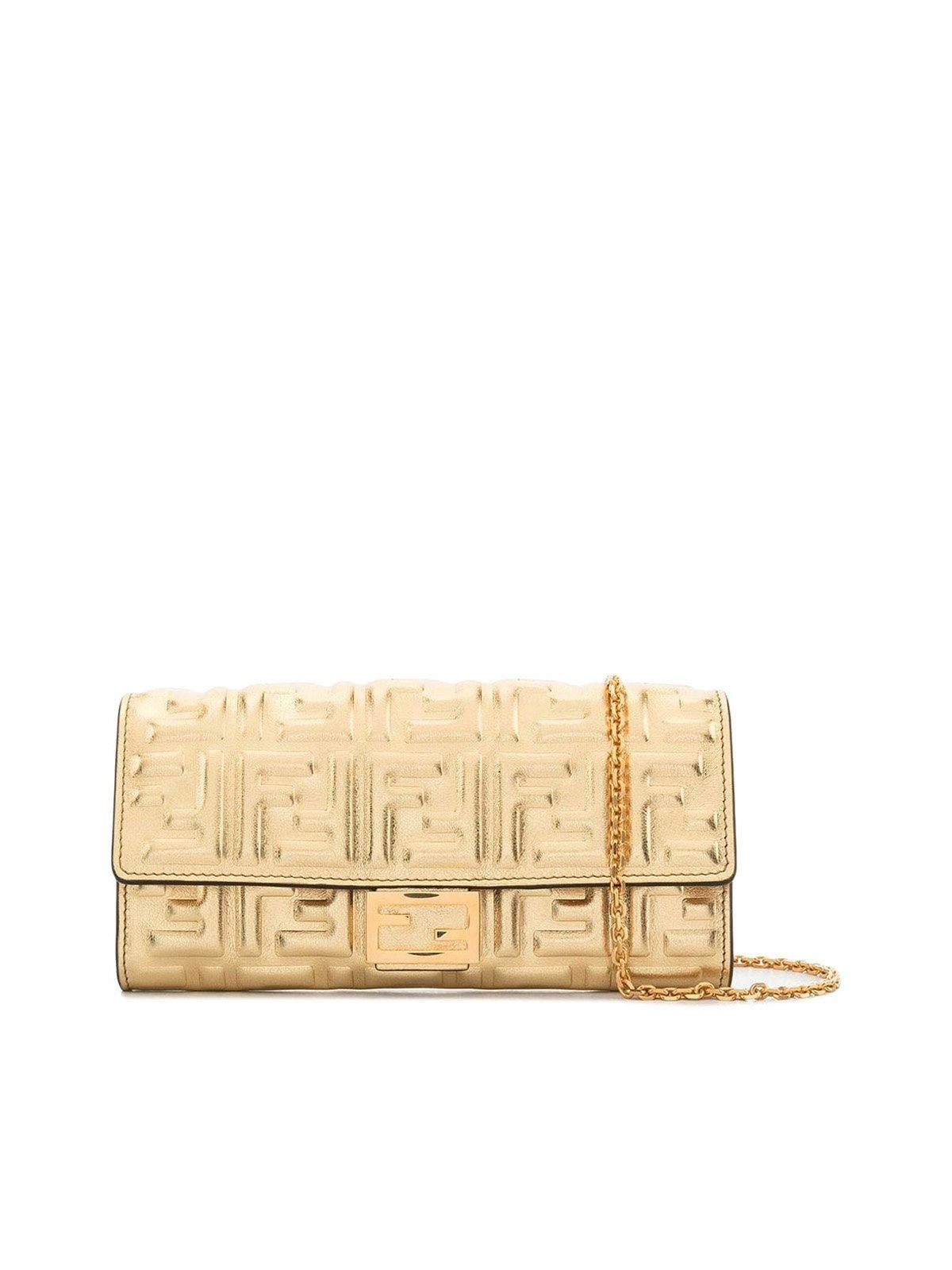 Fendi Baguette Continental Chain Wallet in Metallic