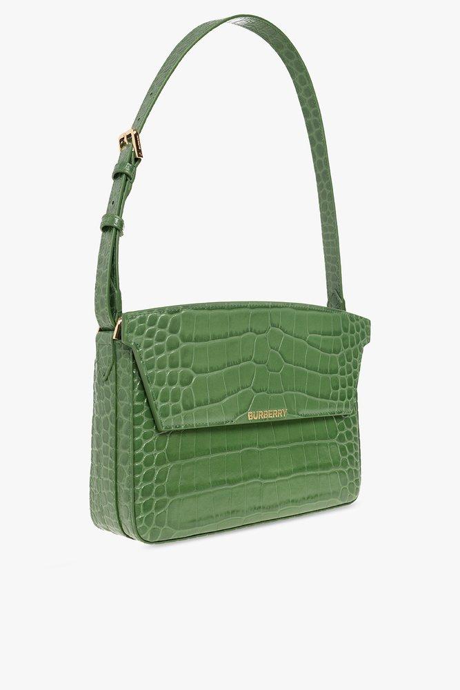 Burberry PVC Vinyl Shoulder Tote Satchel Handbag Purse Green Beige