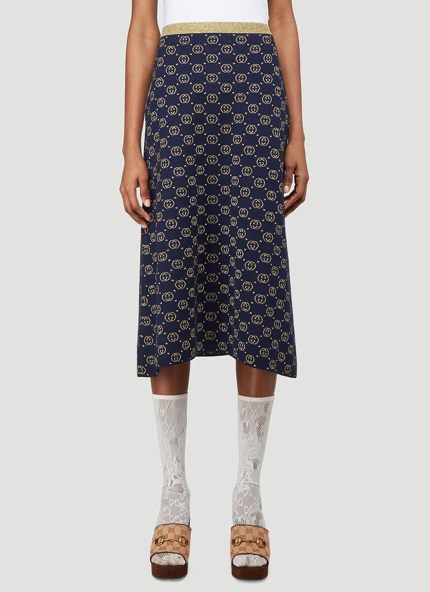 Gucci Interlocking G Metallic-knit Skirt in Blue | Lyst