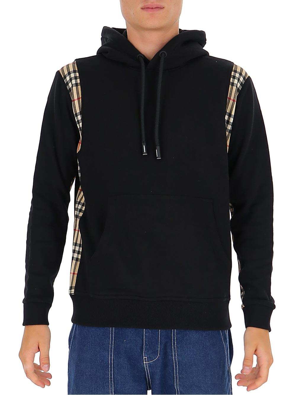 Burberry Vintage Check Panel Cotton Hoodie in Black for Men - Save 