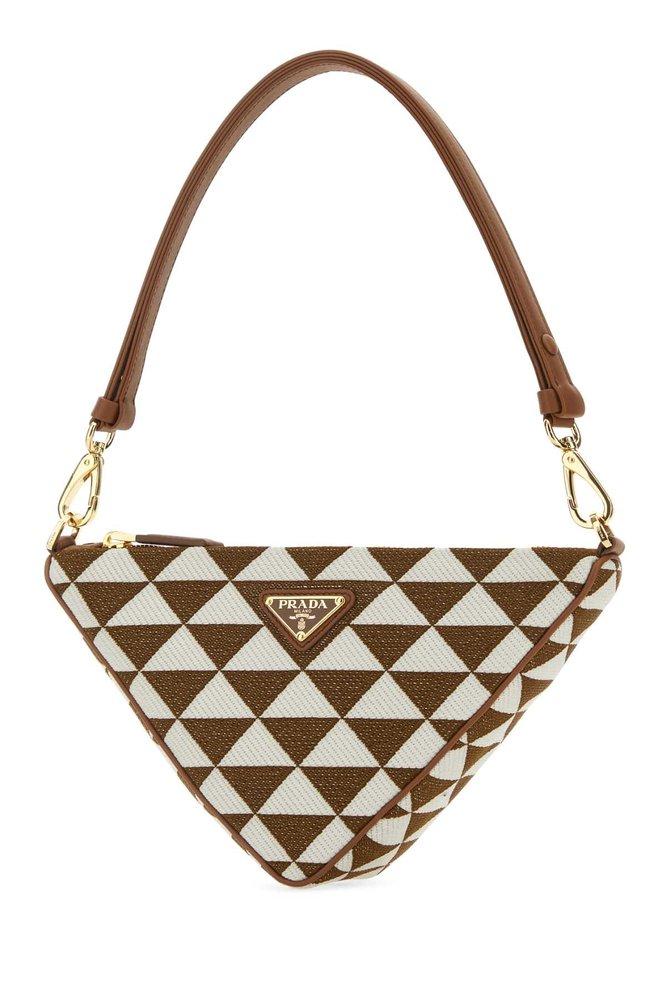 Prada Triangle Mini Canvas & Leather Shoulder Bag in White