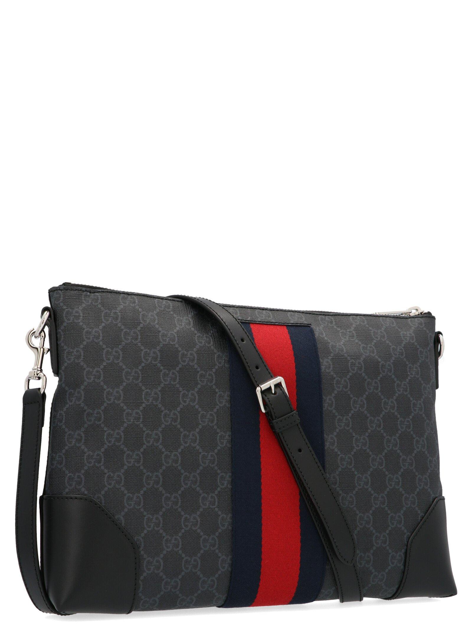 Gucci GG Supreme Wide Messenger Bag in Black for Men | Lyst