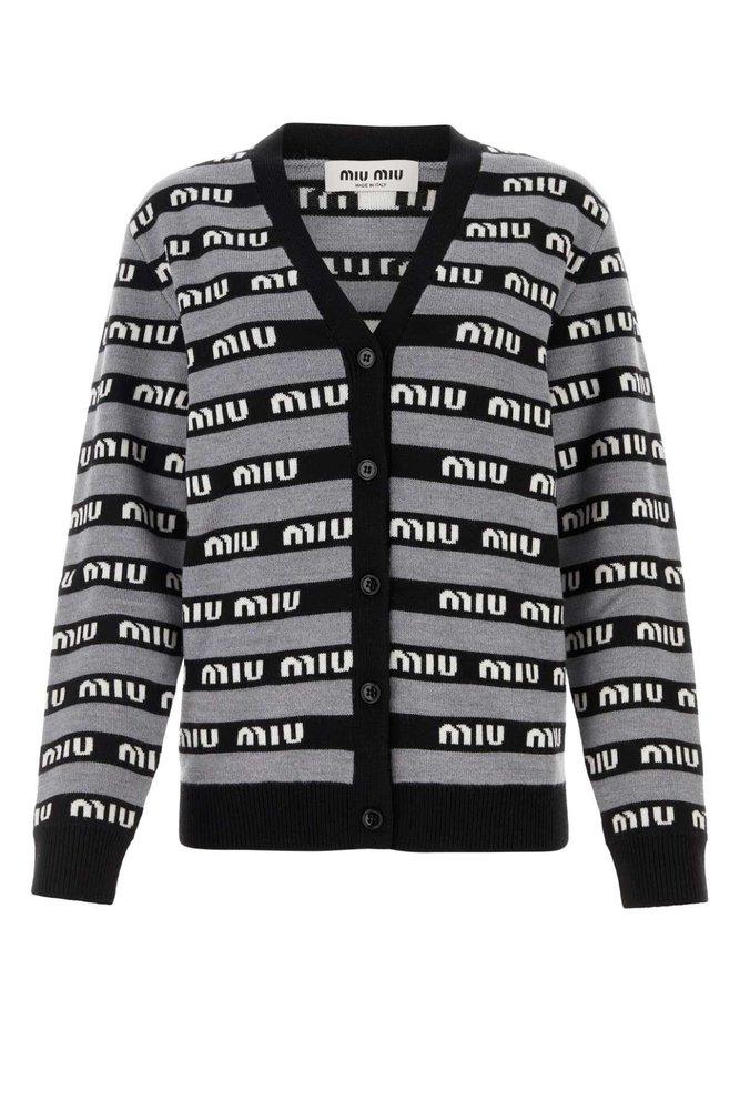 Miu Miu Embroidered Wool Oversize Cardigan in Black | Lyst