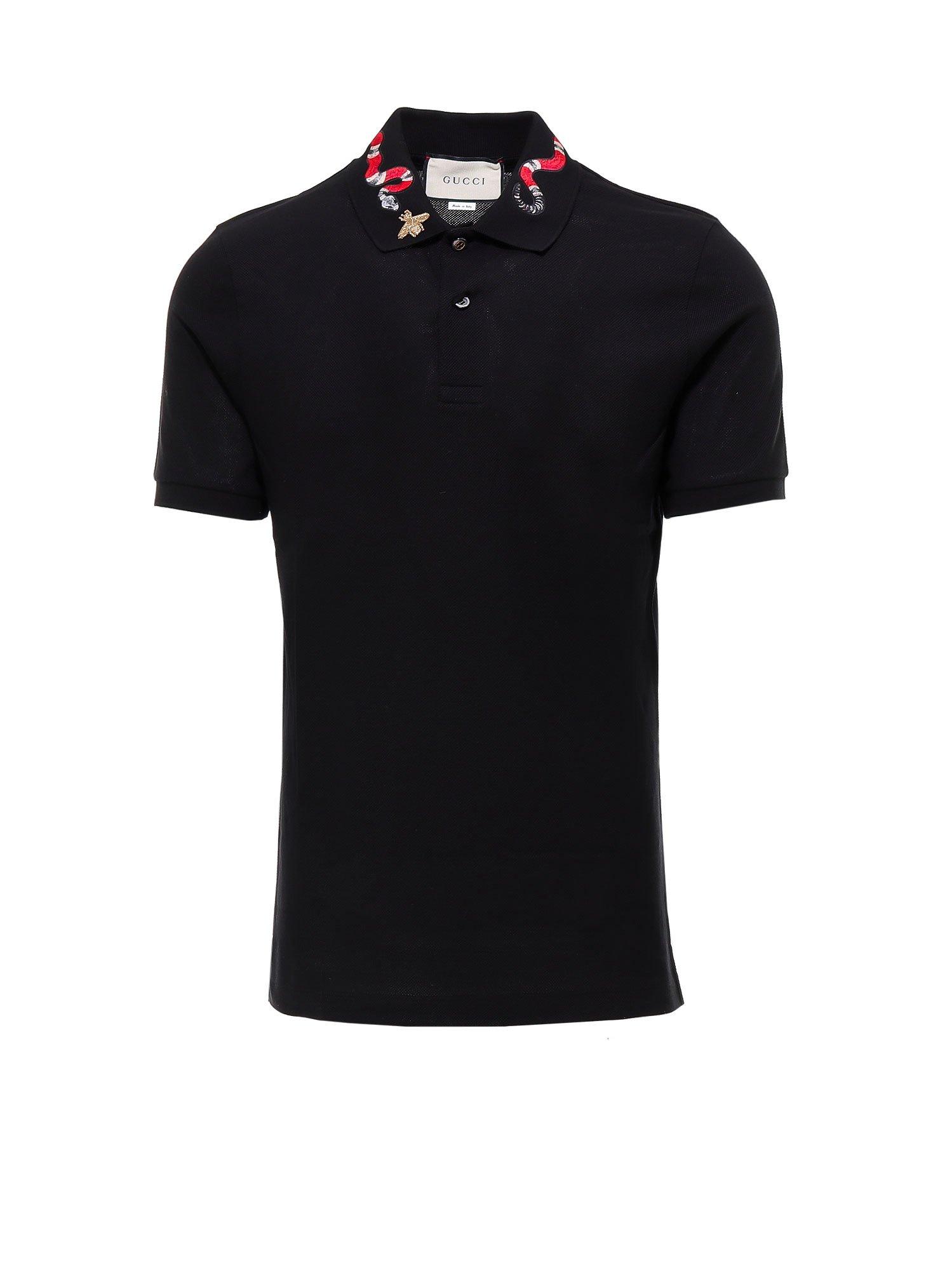 Gucci Cotton Snake Embroidered Polo Shirt in Black for Men - Lyst