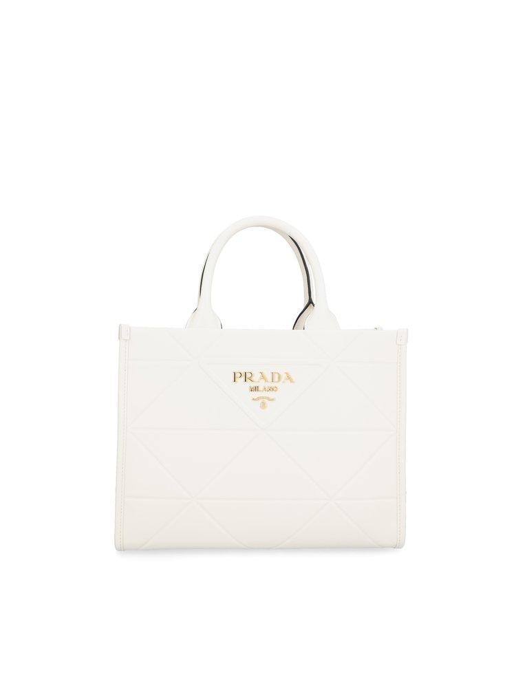Prada Logo Plaque Top Handle Bag in White | Lyst