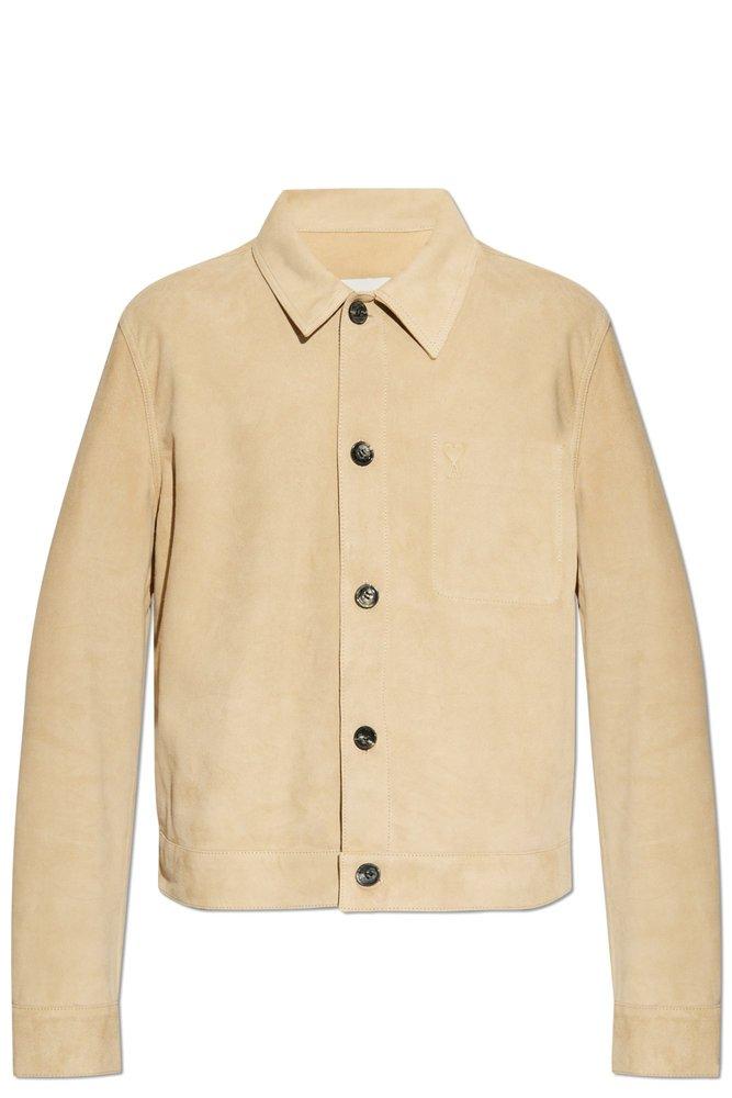 Ami Paris Suede Jacket With Logo in Natural for Men Lyst UK