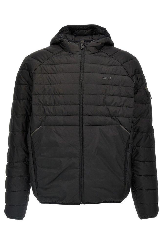 BOSS Logo Patch Down Jacket in Black for Men Lyst UK