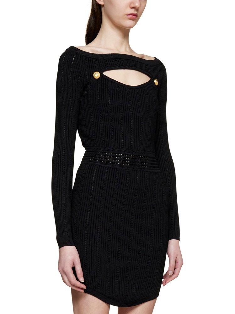 Balmain Synthetic Cut-out Knit Mini Dress in Black - Save 24% | Lyst