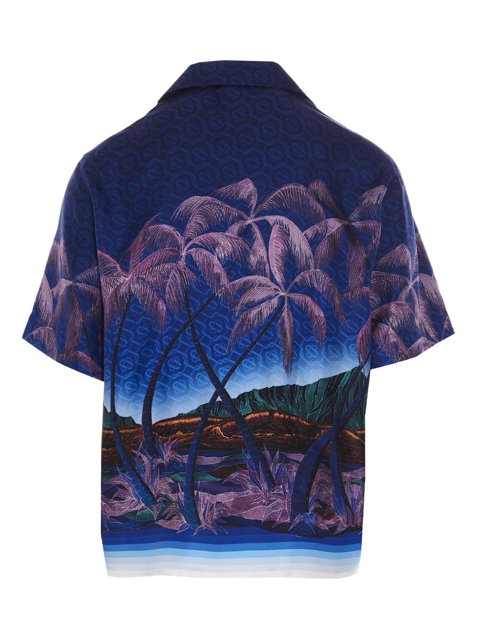 CASABLANCA Palm Tree Printed Short-sleeve Shirt in Blue for Men | Lyst