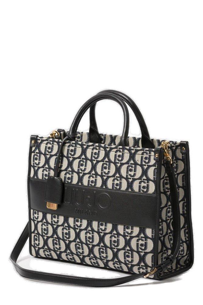Liu Jo Zip Fastened Logo Jacquard Tote Bag in Black | Lyst