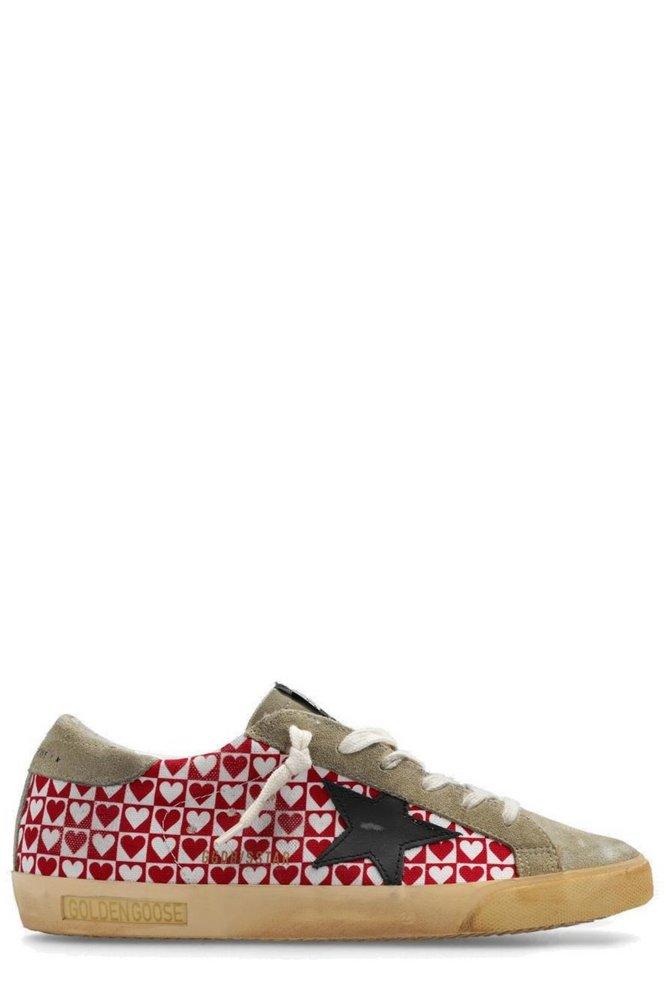 Golden Goose Super-star Heart-printed Lace-up Sneakers in Red | Lyst
