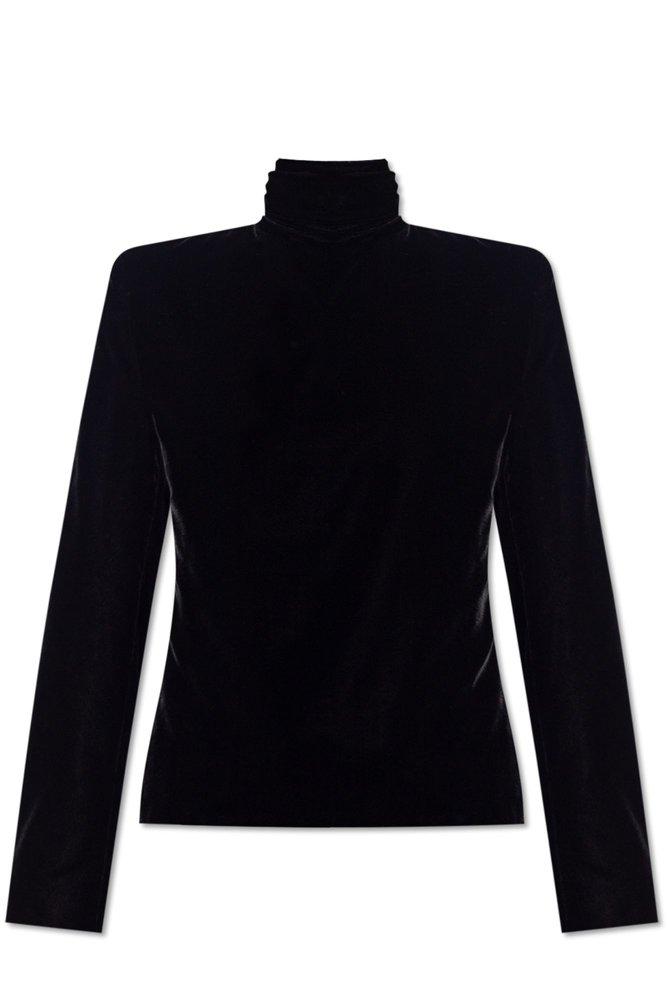 Saint Laurent Turtleneck Velvet Top in Blue Lyst Canada