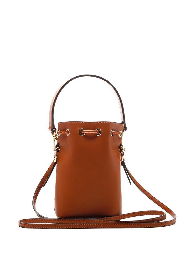Authentic FENDi Mon Tresor Mini Embossed FF Leather Bucket Bag in Cognac  Brown 