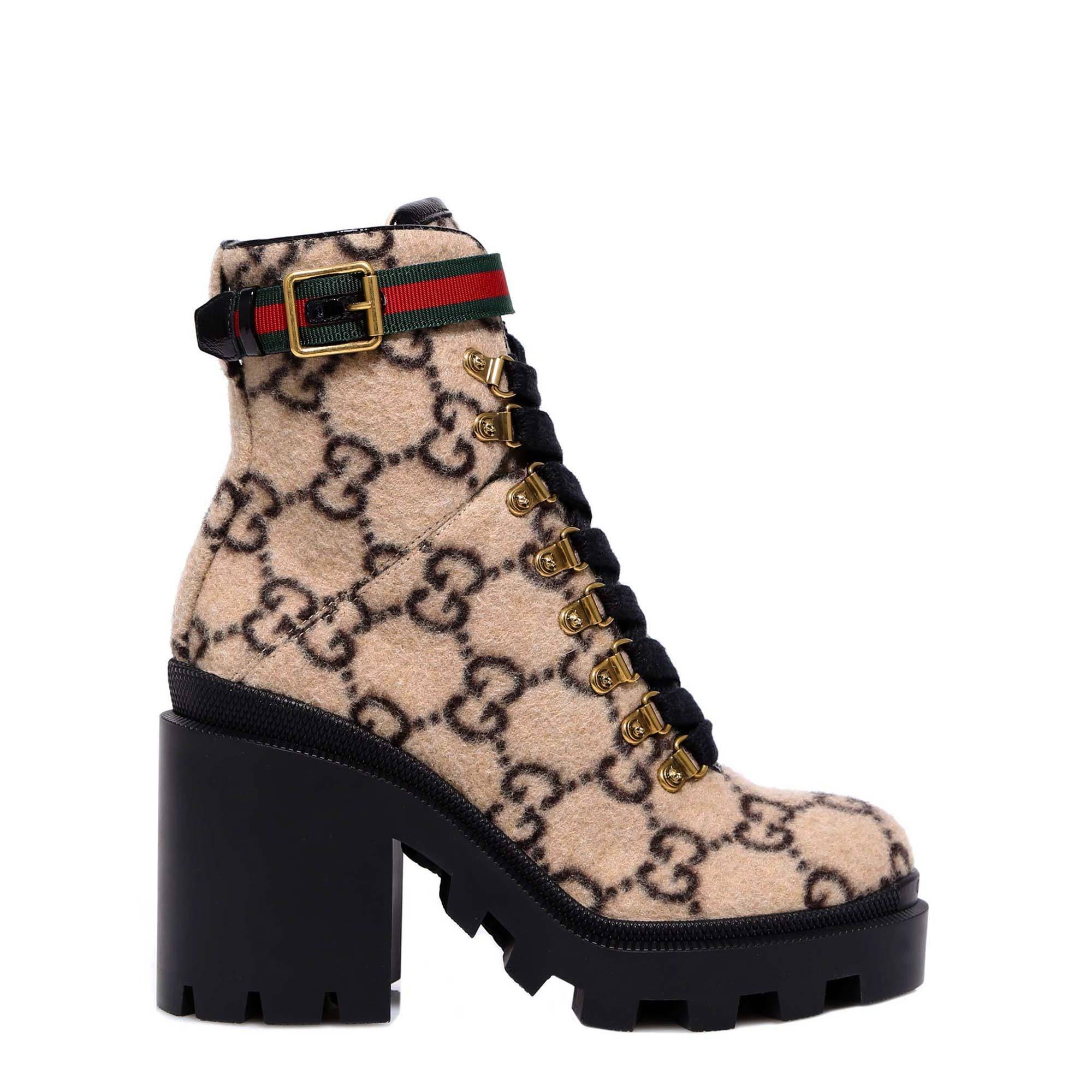 Gucci GG Wool Ankle Boot in Beige 