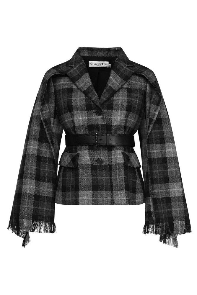 【関税&送料込】Dior Belted Jacket With Removable Scarf Belted Jacket with Removable Scarf Gray Virgin Wool Tweed | DIOR