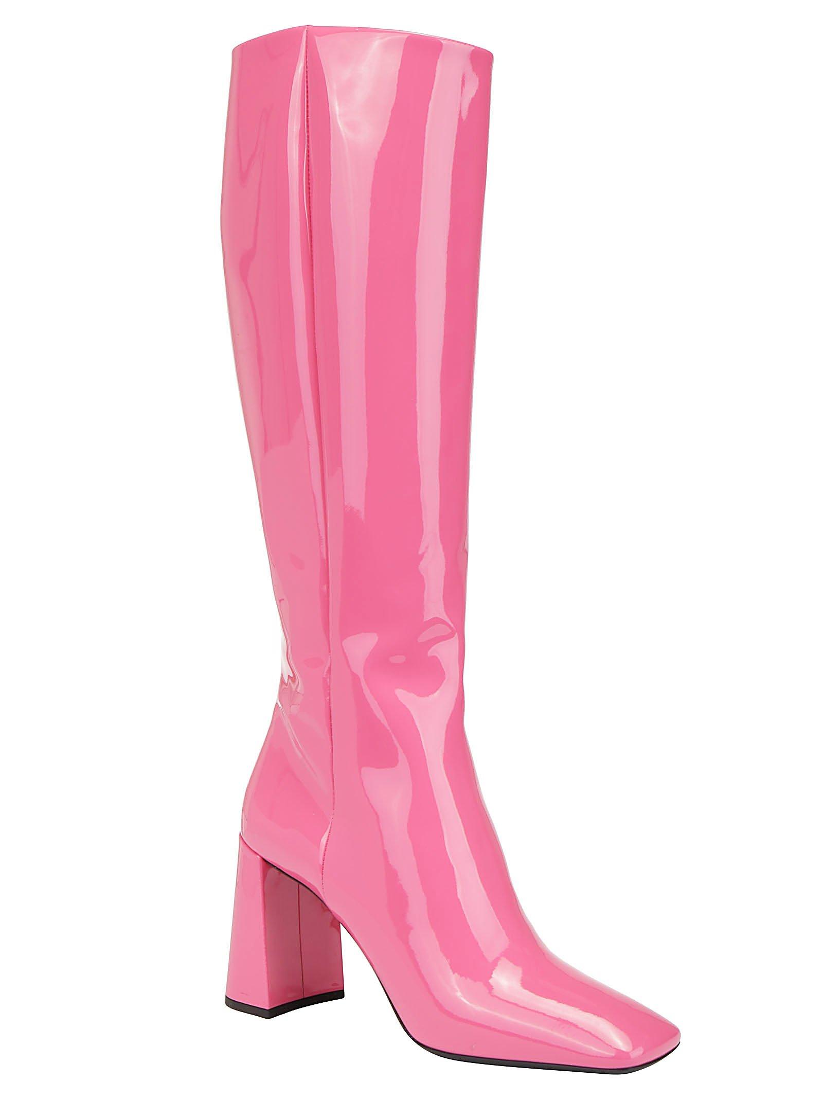 Prada Leather Knee High Boots in Pink Lyst
