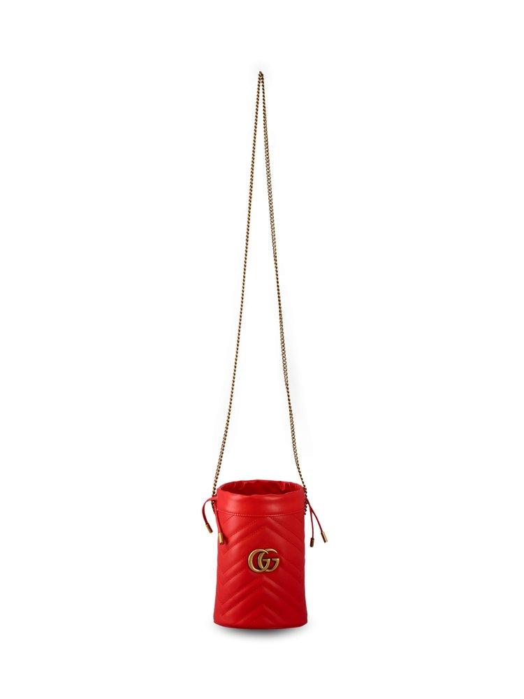 Gucci chain marmont bucket new calfskin GG mini pink leather crossbody bag