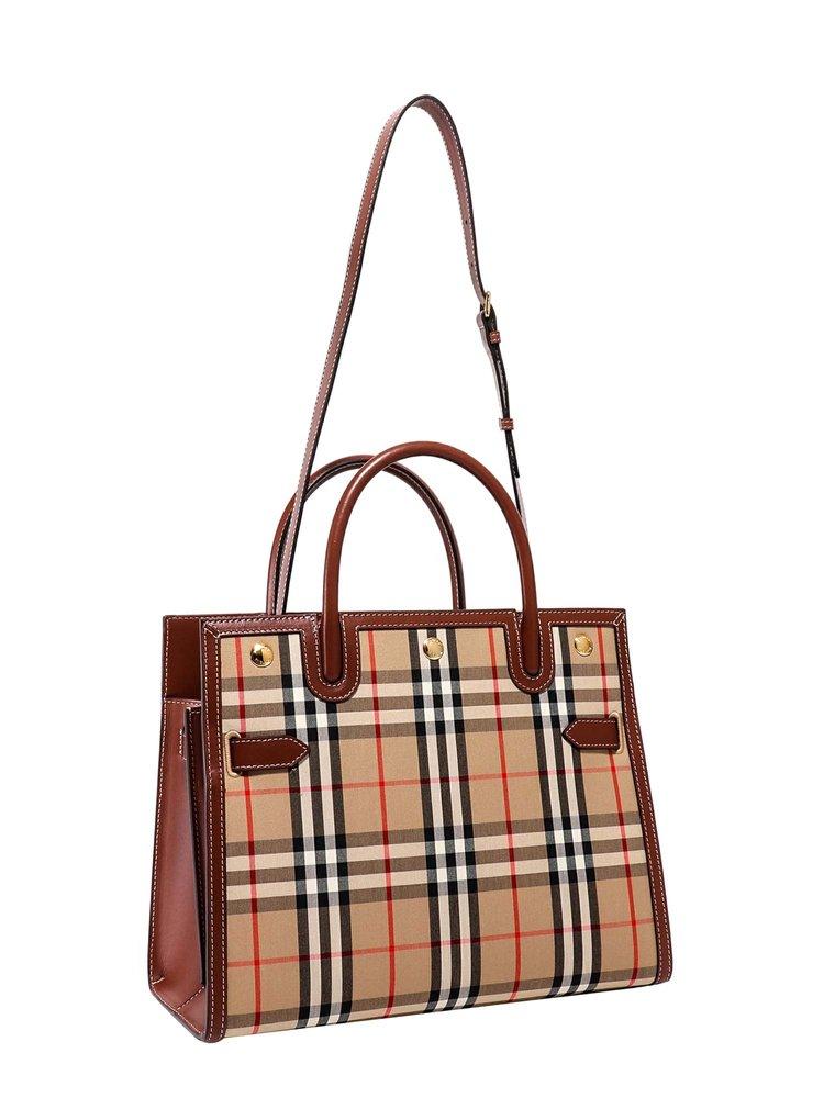 Burberry Small Vintage Check Top Handle Title Bag in Natural | Lyst