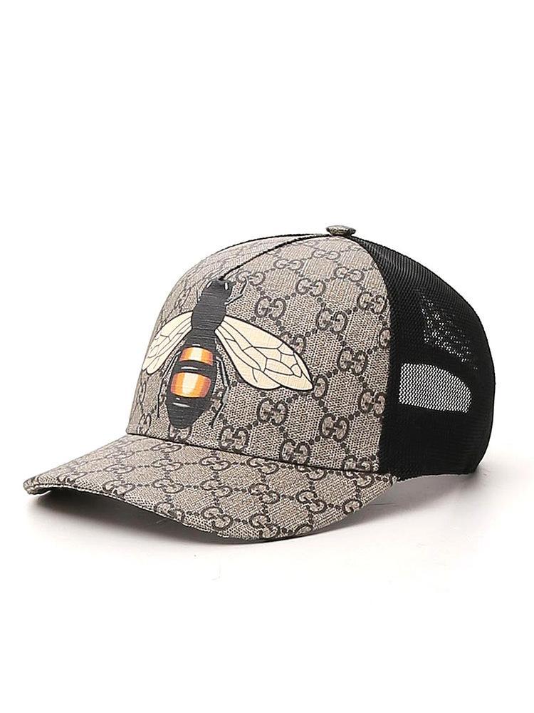 Gucci GG Supreme Bee Print Cap in Gray for Men | Lyst