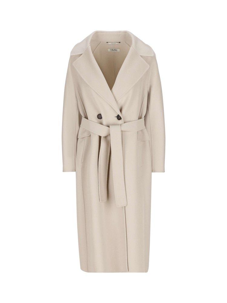 Max Mara Double Breasted Belted Coat in Natural | Lyst