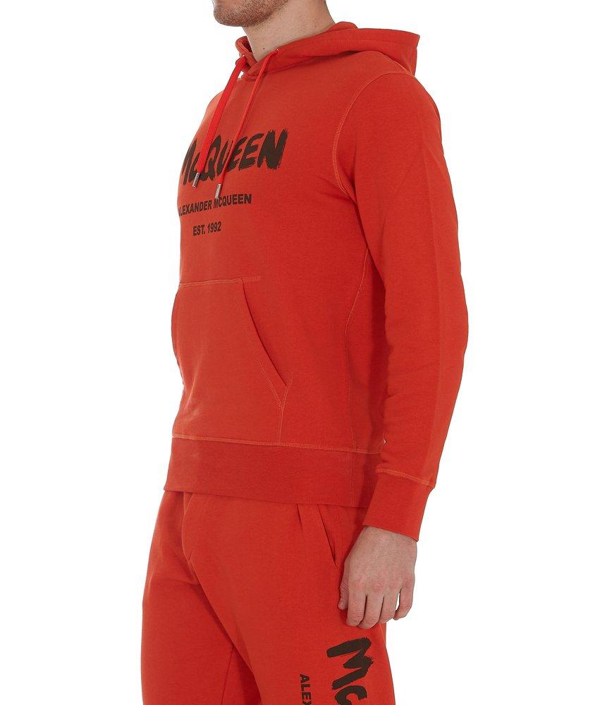 McQueen Graffiti Logo Print Hoodie in Orange for Men | Lyst