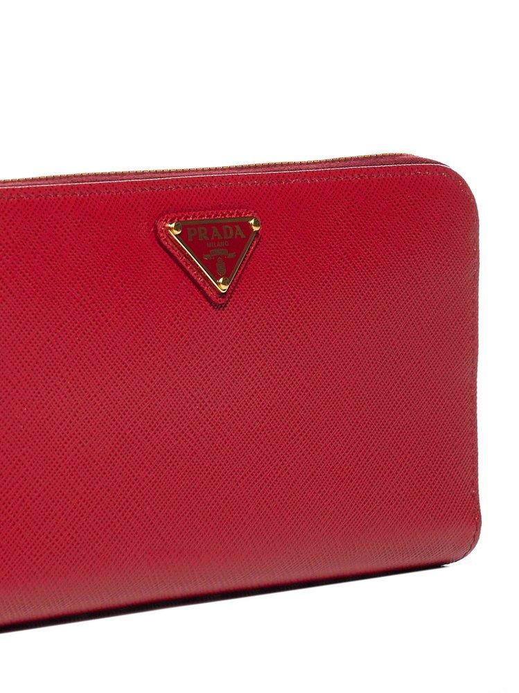 PRADA Small Saffiano Leather Zip Around Wallet Red- Hot Deals