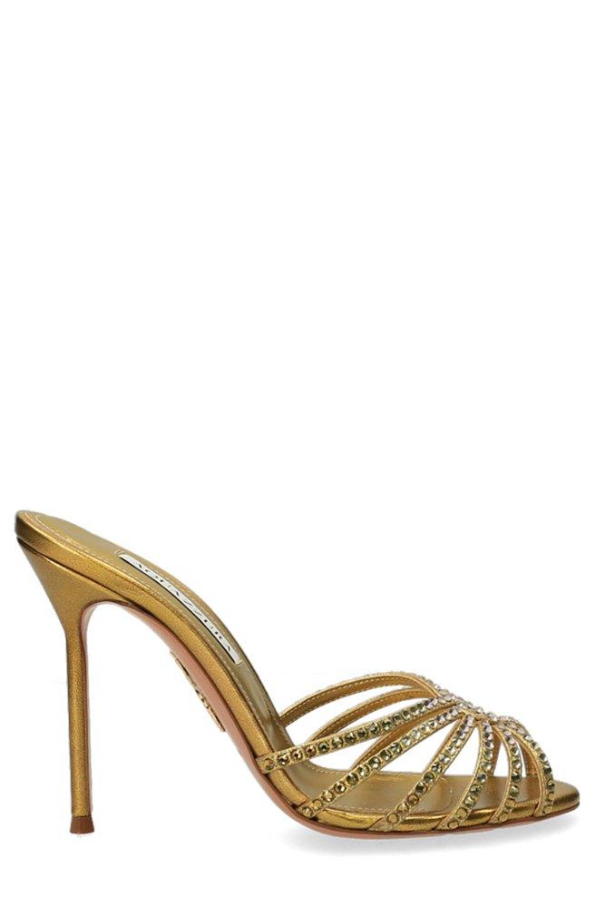 Aquazzura Flow Embellished Slip-on Sandals in Metallic | Lyst