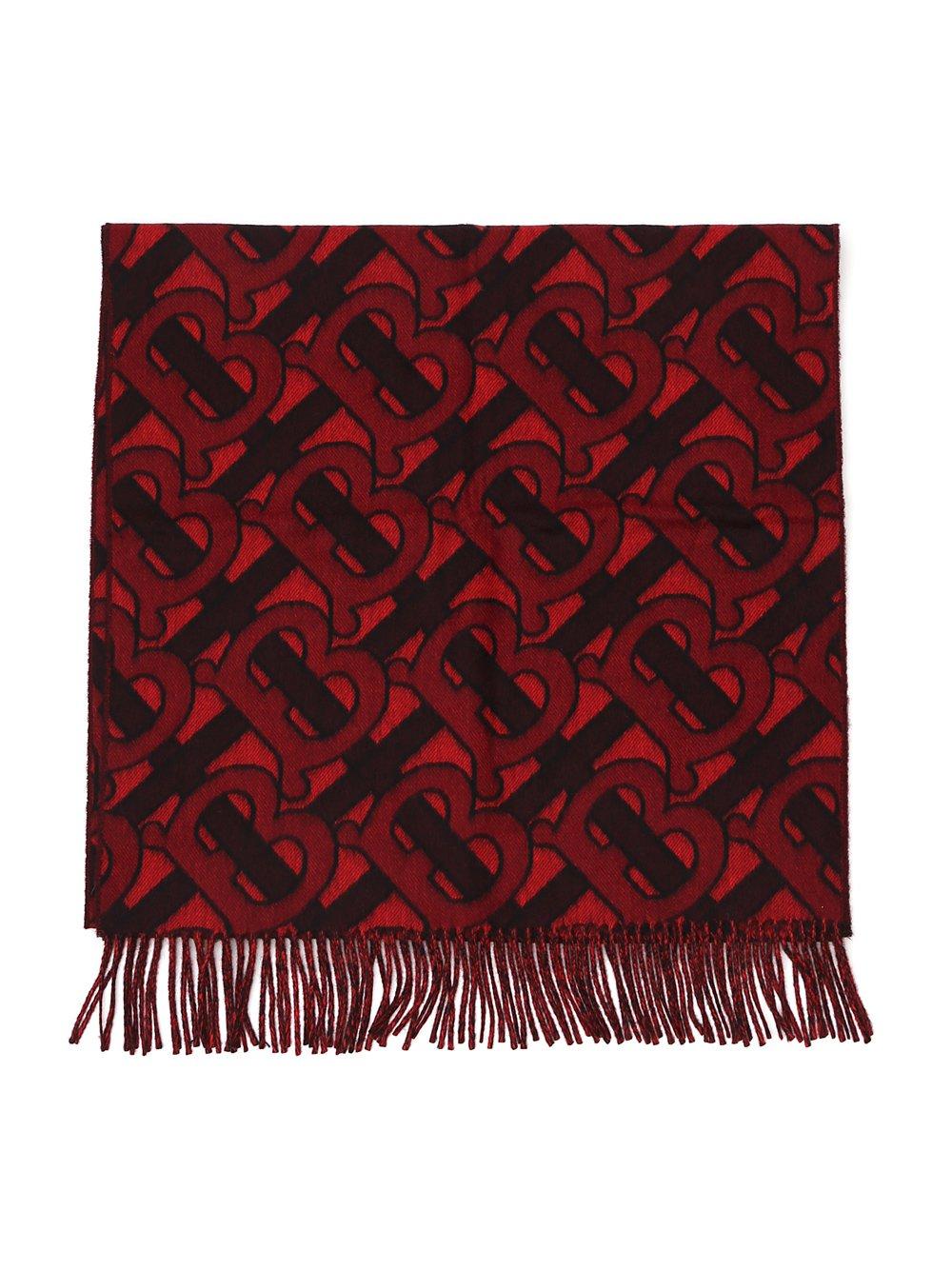 Burberry Cashmere Monogram Jacquard Scarf in Red - Lyst