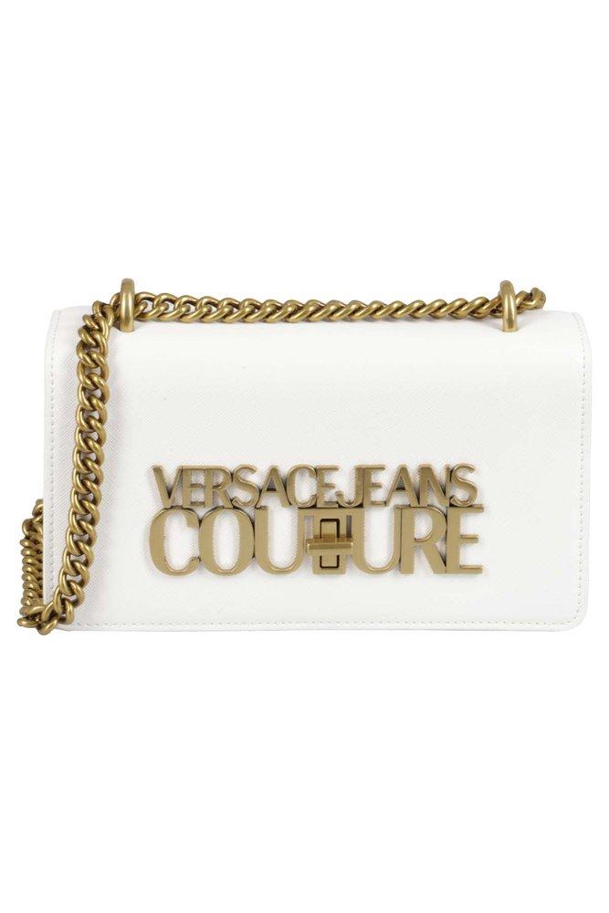 Versace Jeans Couture Logo Plaque Foldover Shoulder Bag in White | Lyst