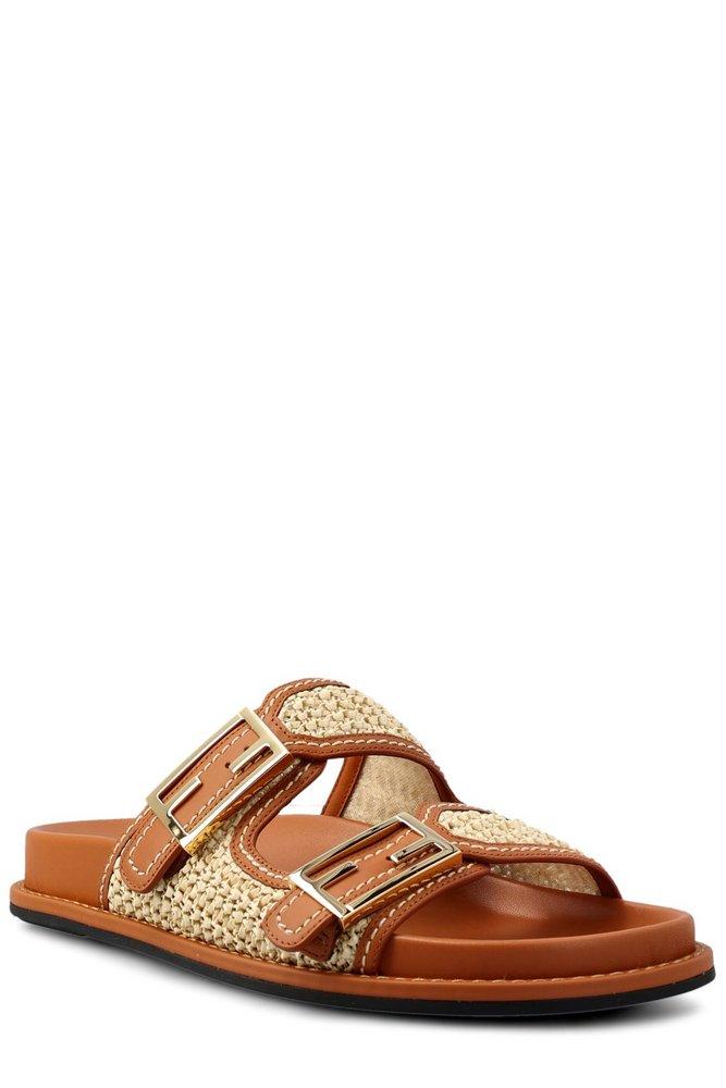 Fendi Two strap Ff Buckle Sandals in Brown Lyst