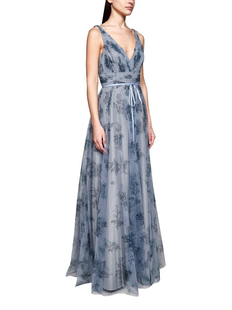 Marchesa notte Como Floral Print Long Dress in Blue | Lyst