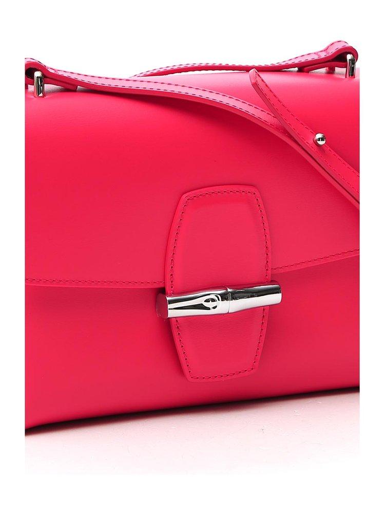Longchamp Small Roseau Essential Soft Half Moon Leather Crossbody Bag In  Pink