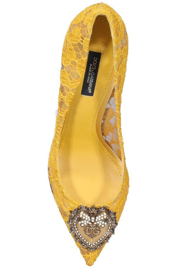 Dolce & Gabbana Taormina Devotion Heart Lace Pumps in Yellow 