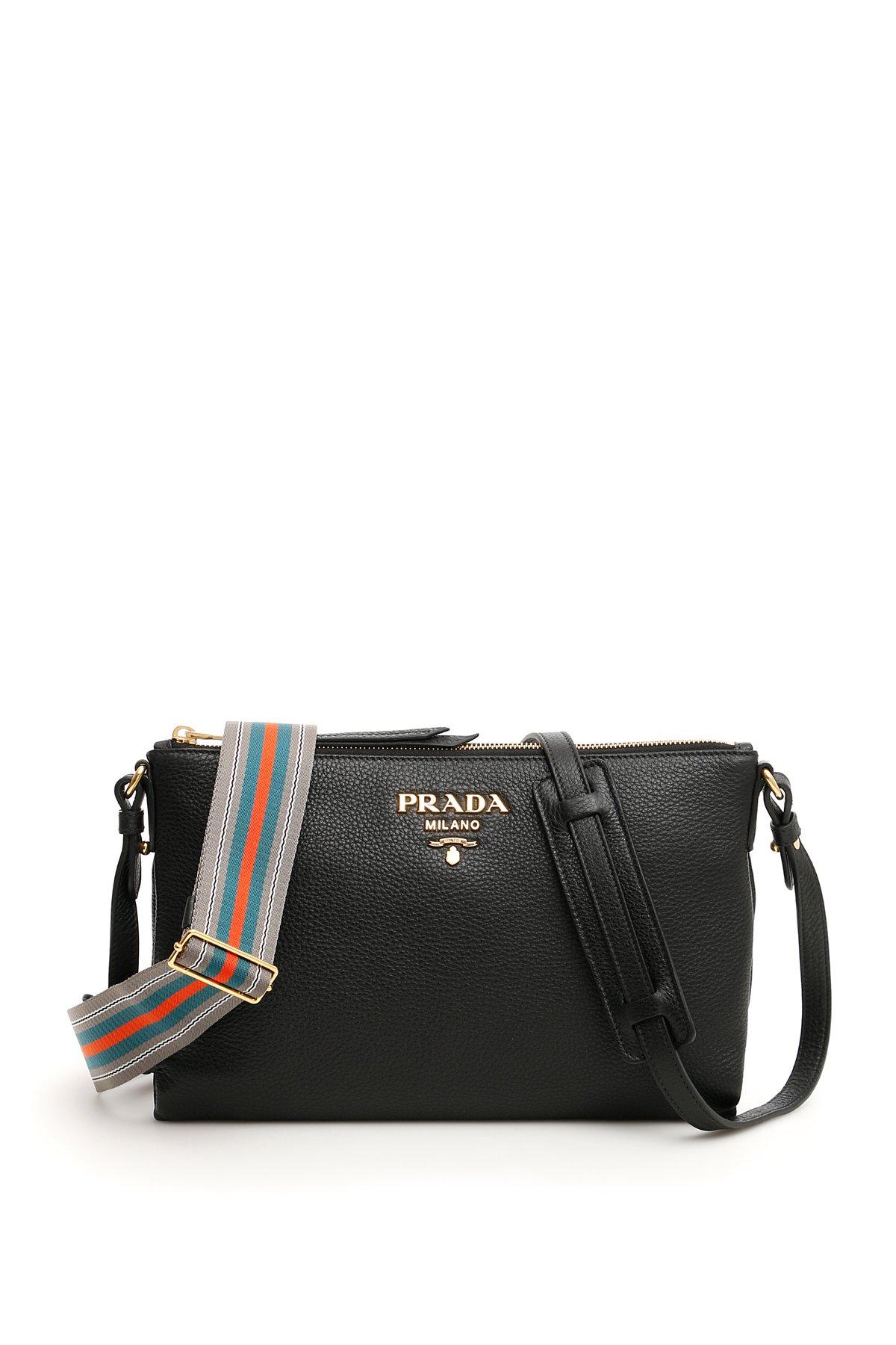 Prada Leather Coloured Strap Crossbody Bag in Black | Lyst