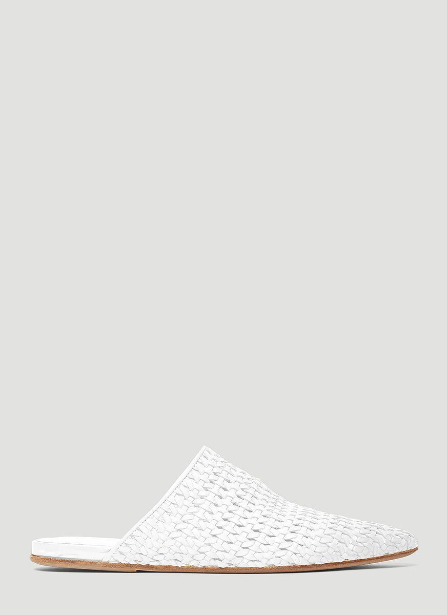 white woven mule shoes