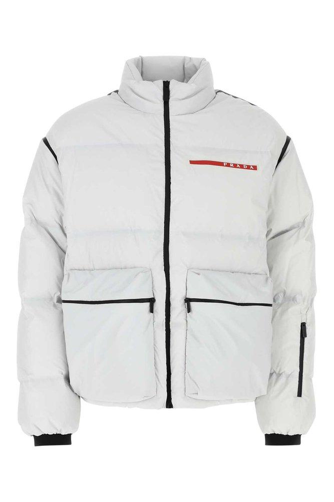 Prada Down Logo-print Puffer Jacket in Gray for Men | Lyst