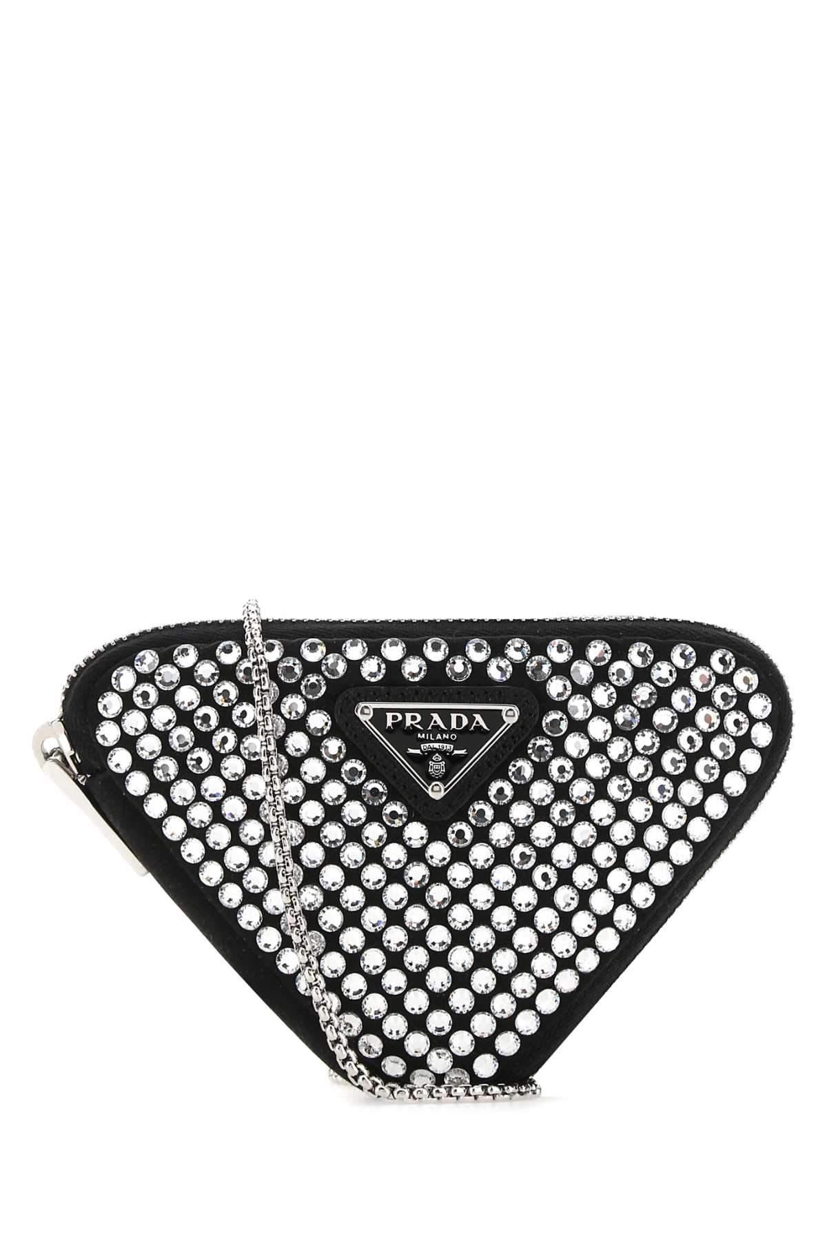 Shop Prada Triangle Satin Mini Bag with Crystals